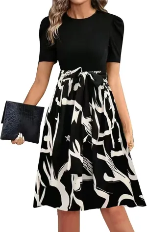 Resort Dresses for Women 2025 Vacation Floral Short Sleeve Wrap Patchwork Dresses Ruffle Hem Flowy a Line Mini Dress