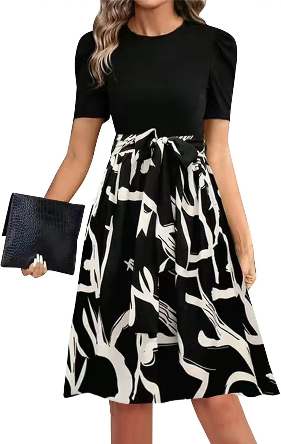 Resort Dresses for Women 2025 Vacation Floral Short Sleeve Wrap Patchwork Dresses Ruffle Hem Flowy a Line Mini Dress