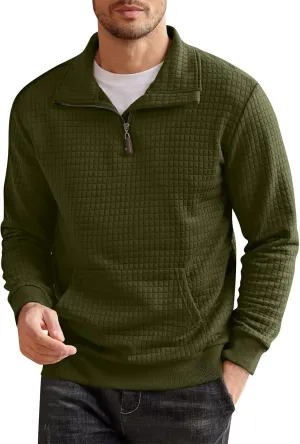 RTRDE Men's Sweatshirts Fashion Quarter Zip Sweatshirt Long Sleeve Solid Plaid Jacquard Pullovers Sweatshirts, S-4XL