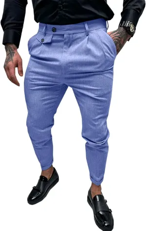 Runcati Mens Slim Fit Dress Pants Pleated Front Skinny Stretch Business Suit Trousers Classic Tapered Work Slacks