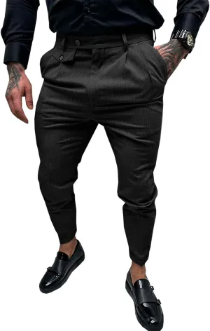 Runcati Mens Slim Fit Dress Pants Pleated Front Skinny Stretch Business Suit Trousers Classic Tapered Work Slacks