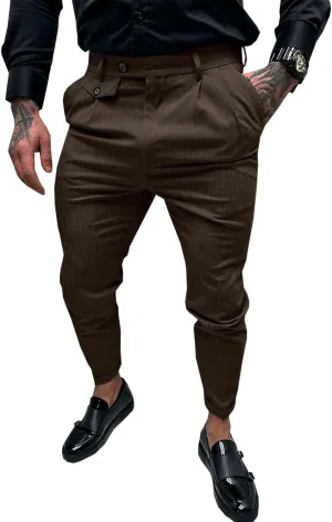 Runcati Mens Slim Fit Dress Pants Pleated Front Skinny Stretch Business Suit Trousers Classic Tapered Work Slacks