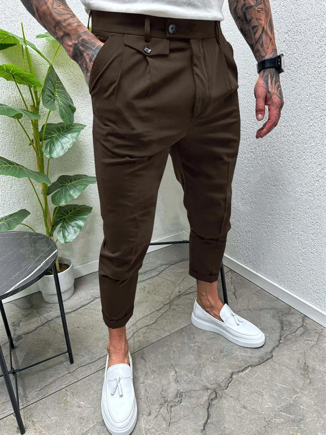 Runcati Mens Slim Fit Dress Pants Pleated Front Skinny Stretch Business Suit Trousers Classic Tapered Work Slacks
