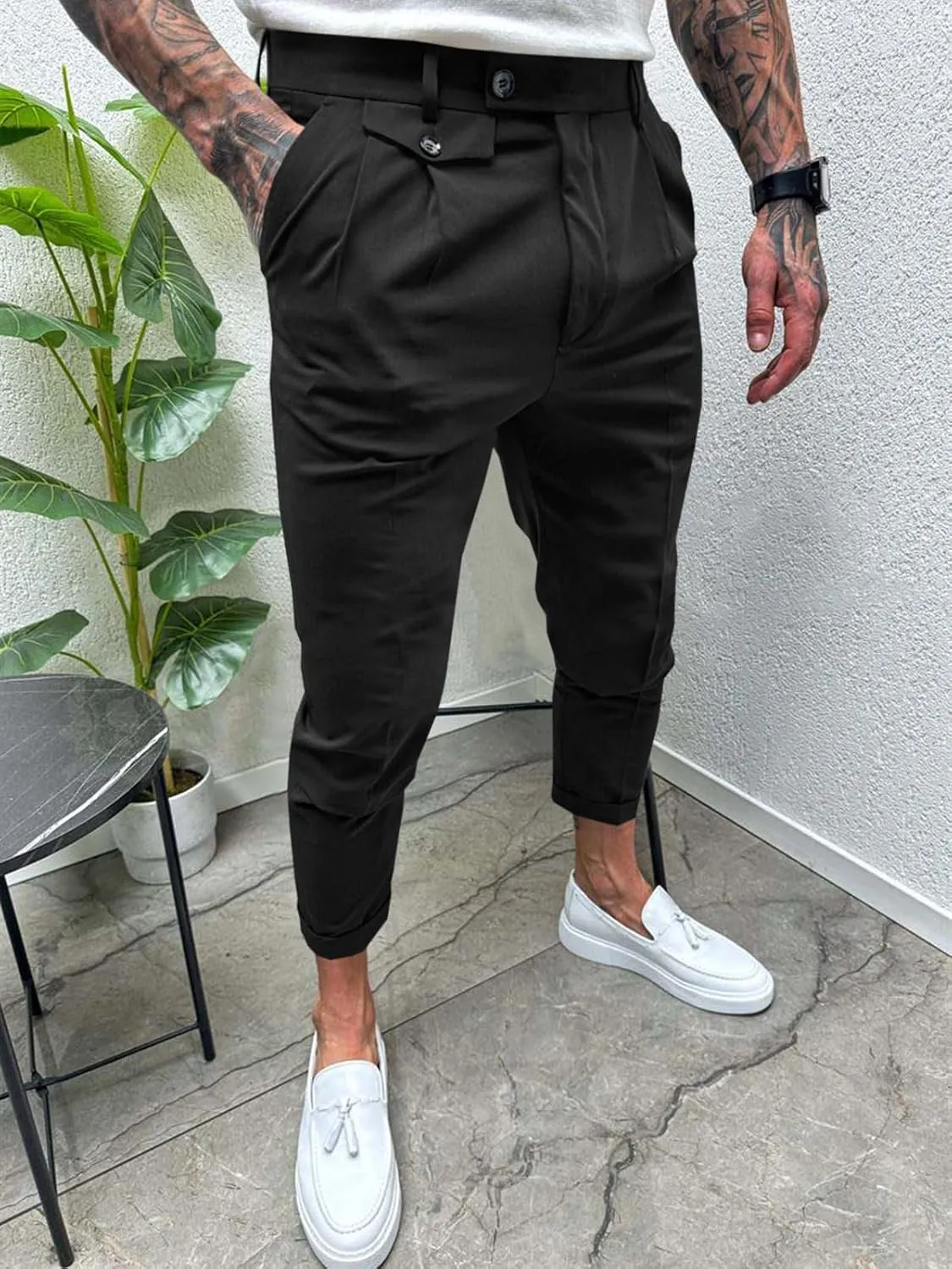 Runcati Mens Slim Fit Dress Pants Pleated Front Skinny Stretch Business Suit Trousers Classic Tapered Work Slacks