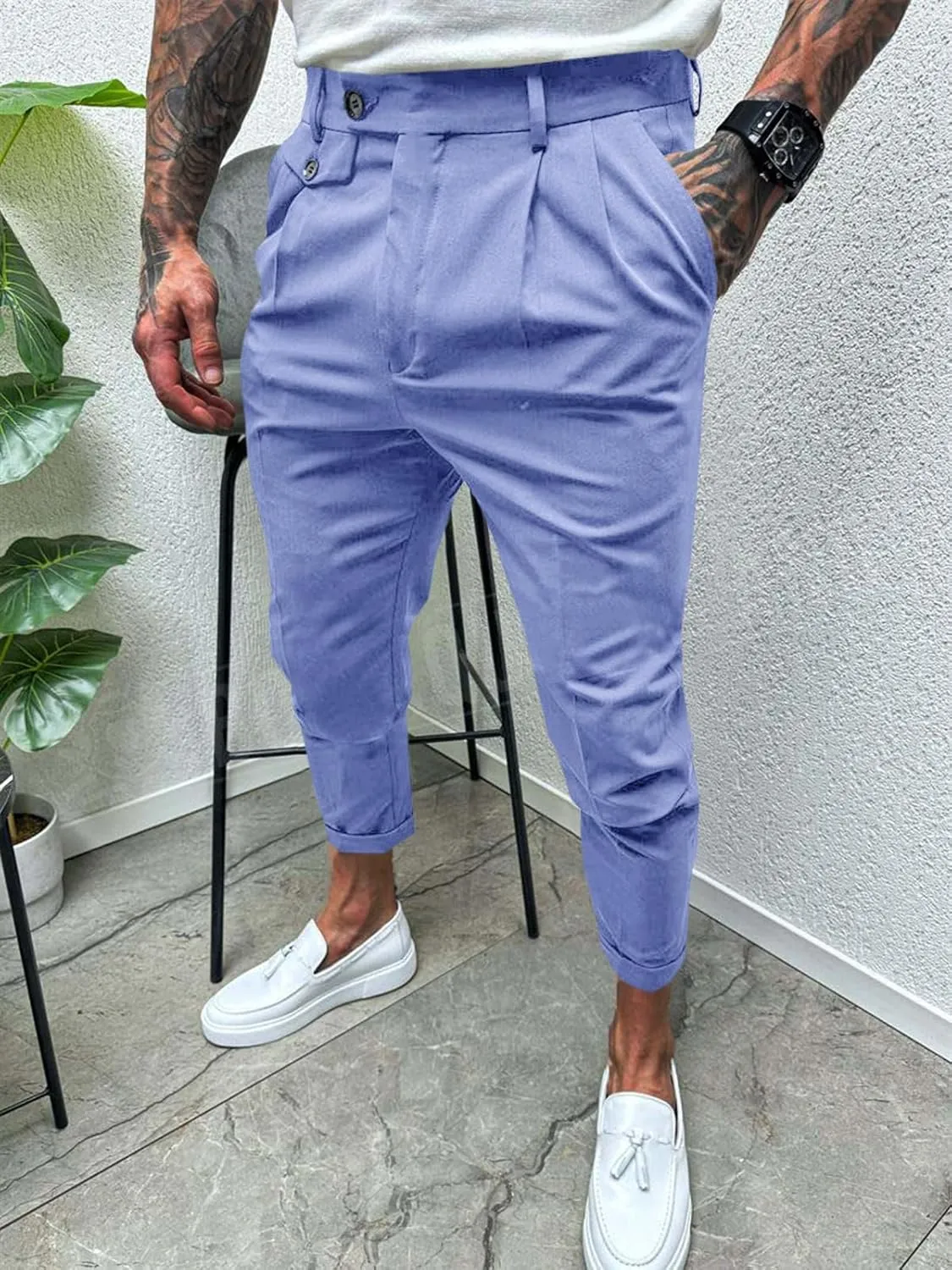 Runcati Mens Slim Fit Dress Pants Pleated Front Skinny Stretch Business Suit Trousers Classic Tapered Work Slacks