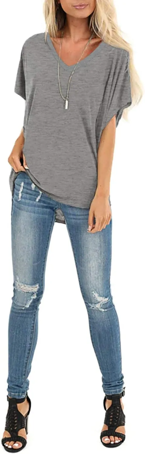 SAMPEEL Womens Summer Dolman Sleeve V Neck Casual Tops Tshirts