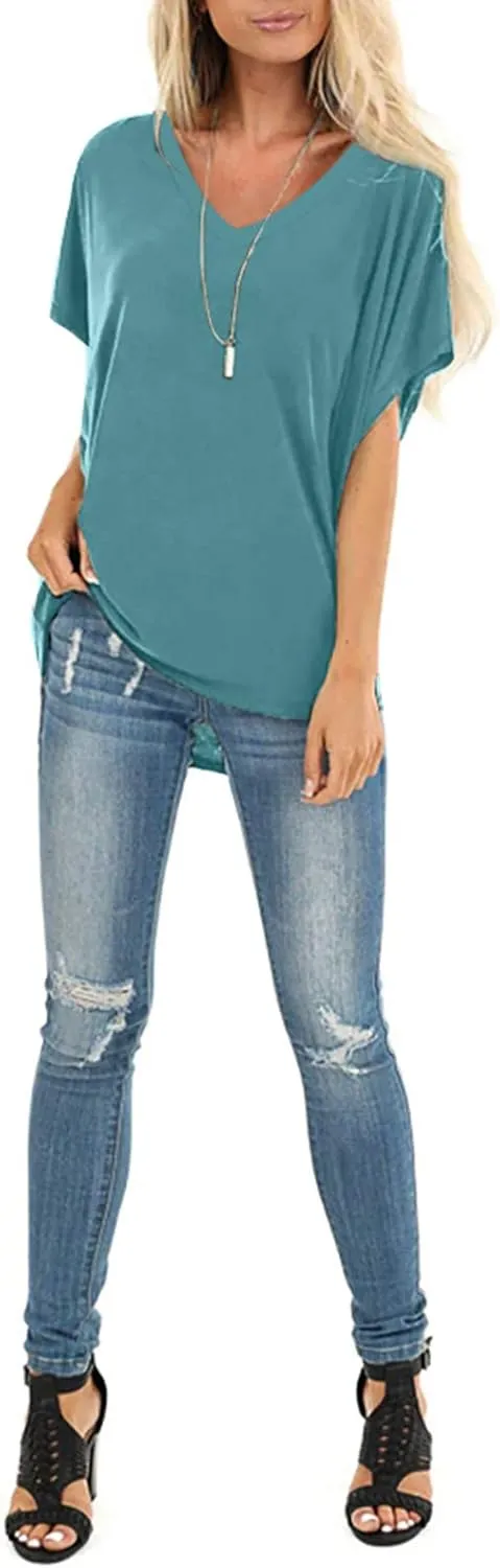 SAMPEEL Womens Summer Dolman Sleeve V Neck Casual Tops Tshirts