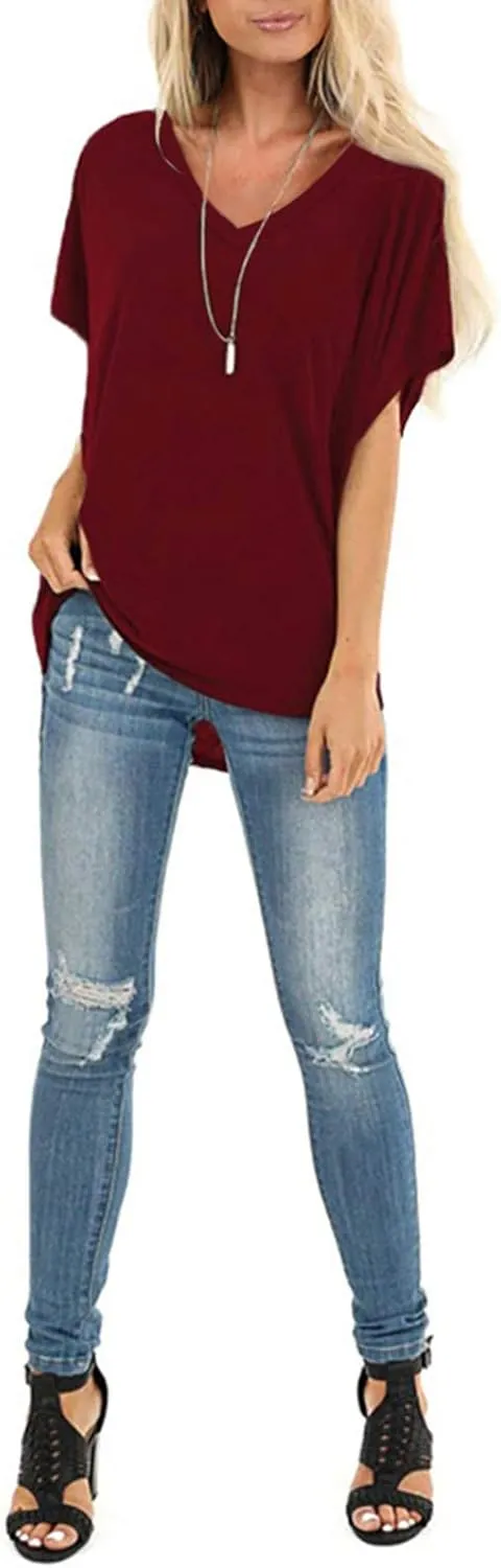 SAMPEEL Womens Summer Dolman Sleeve V Neck Casual Tops Tshirts