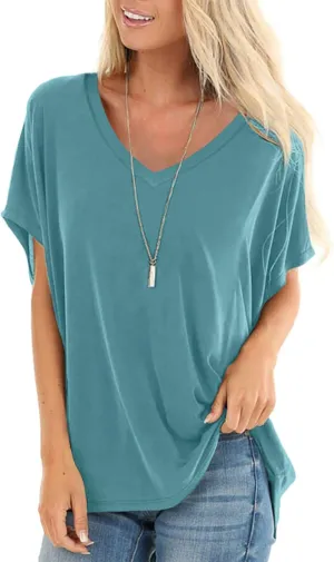 SAMPEEL Womens Summer Dolman Sleeve V Neck Casual Tops Tshirts