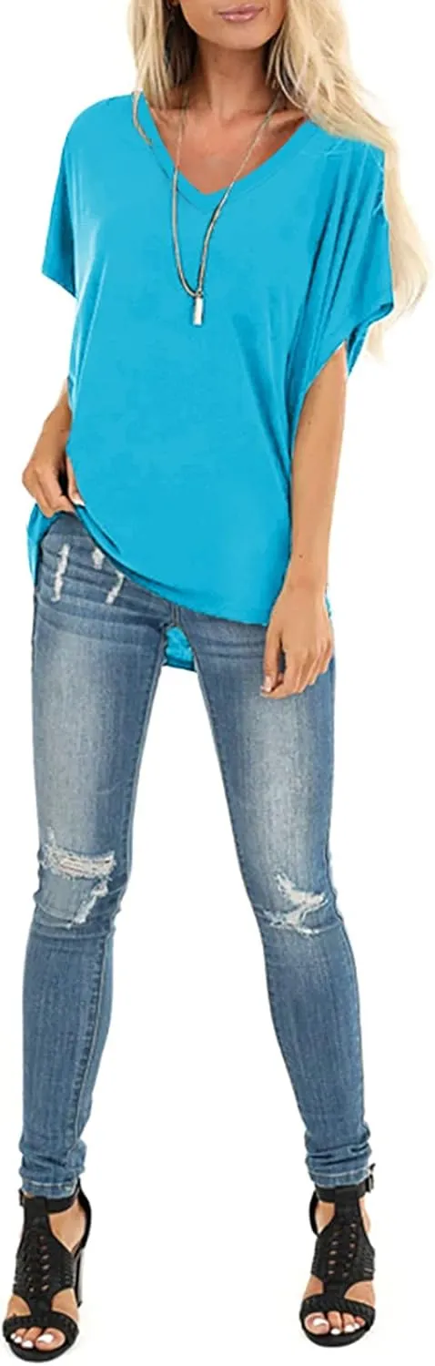 SAMPEEL Womens Summer Dolman Sleeve V Neck Casual Tops Tshirts