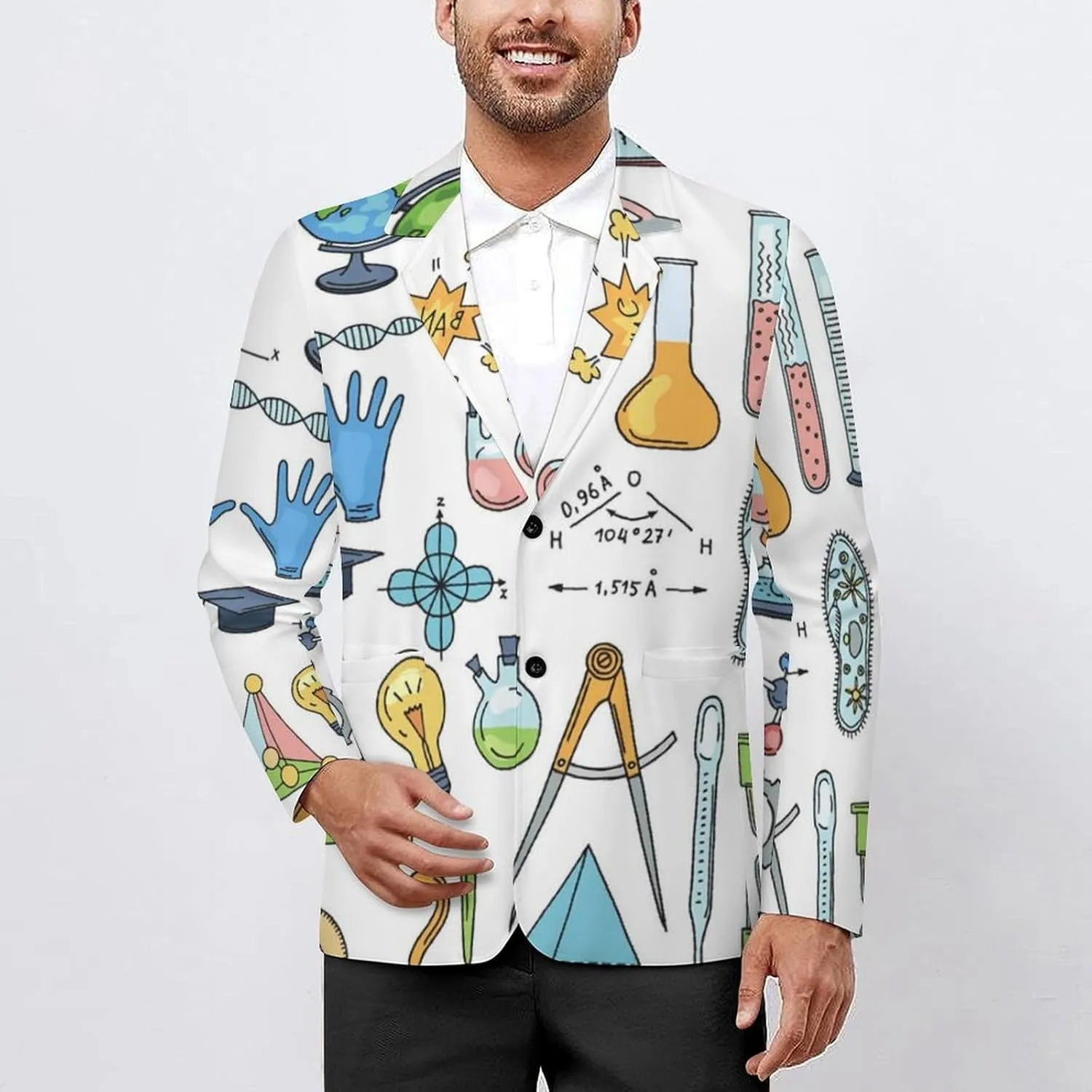 Science Or Chemistry Elements Mens Blazer Suit Jacket Lightweight Slim Fit Casual Coat