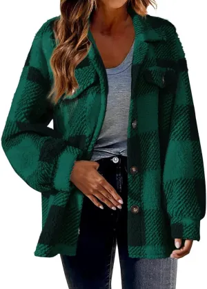 SHAOBGE Womens Plaid Shacket Fall Jacket Fleece Lined Button Down Peacoats Plaid Lapel Casual Coats Y2K Shirt Jackets 2023