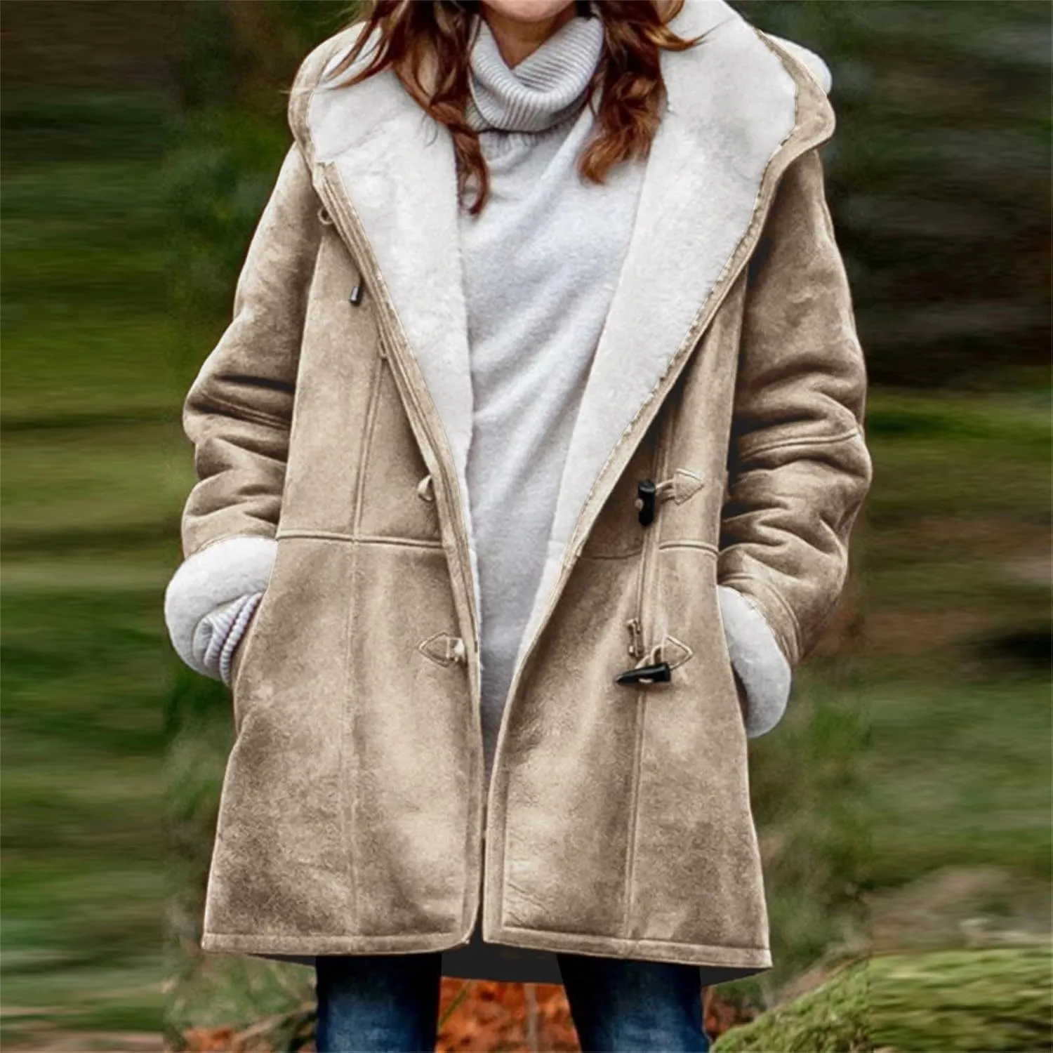 Sherpa Fleece Lined Jacket For Women 2024 Winter Warm Shearling Coat Casual Loose Plus Size Hooded Jackets With Pocket