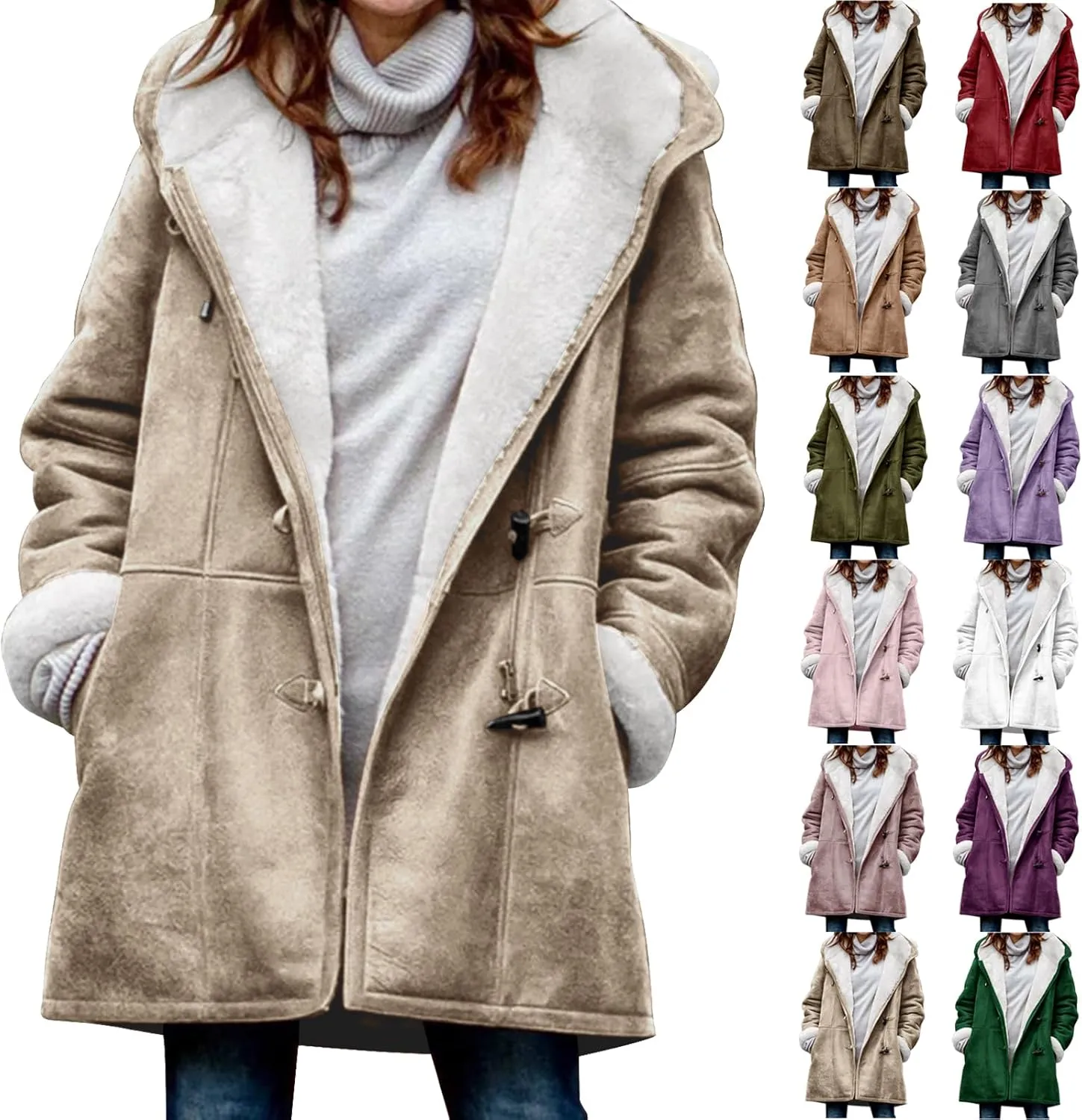 Sherpa Fleece Lined Jacket For Women 2024 Winter Warm Shearling Coat Casual Loose Plus Size Hooded Jackets With Pocket