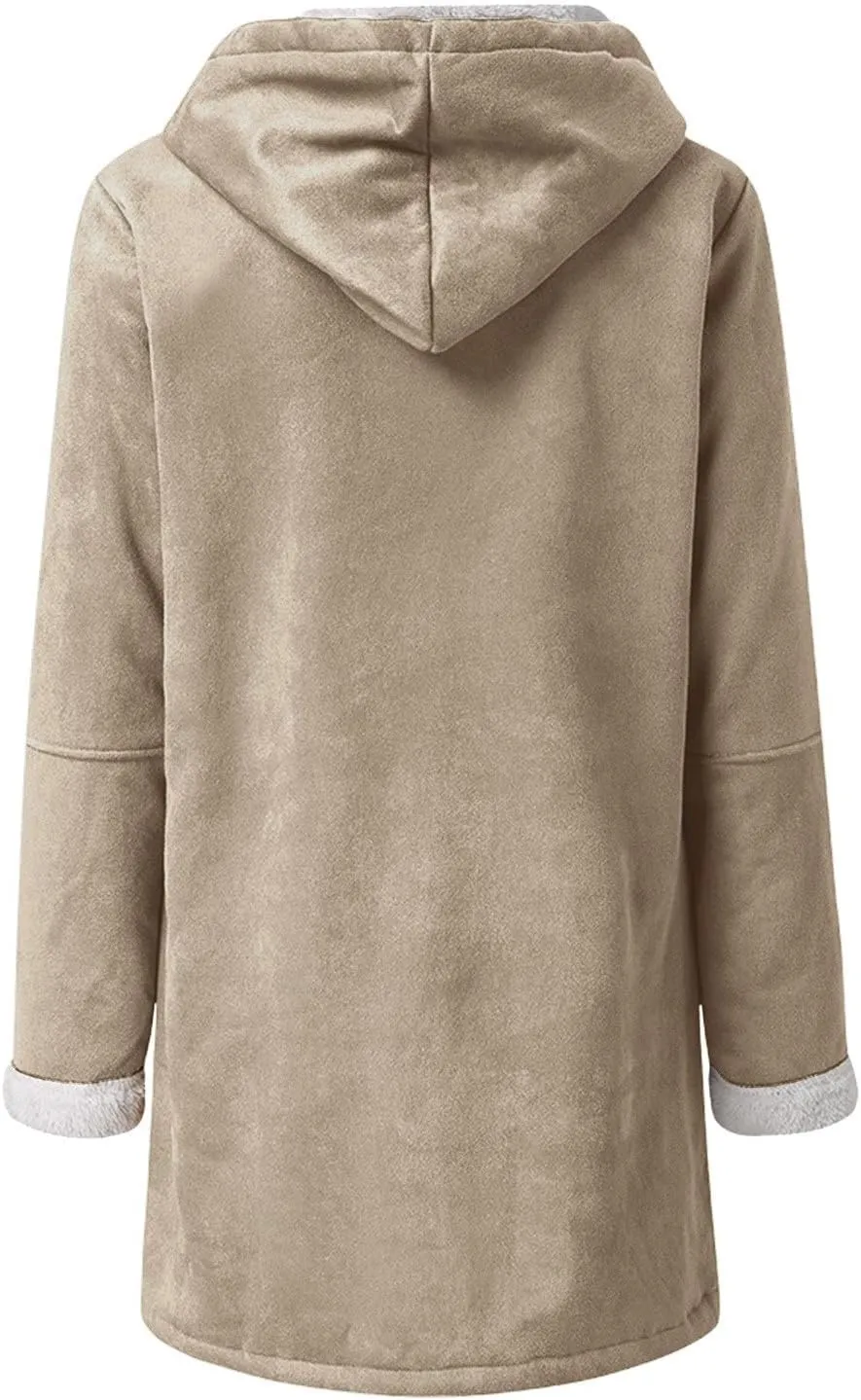 Sherpa Fleece Lined Jacket For Women 2024 Winter Warm Shearling Coat Casual Loose Plus Size Hooded Jackets With Pocket
