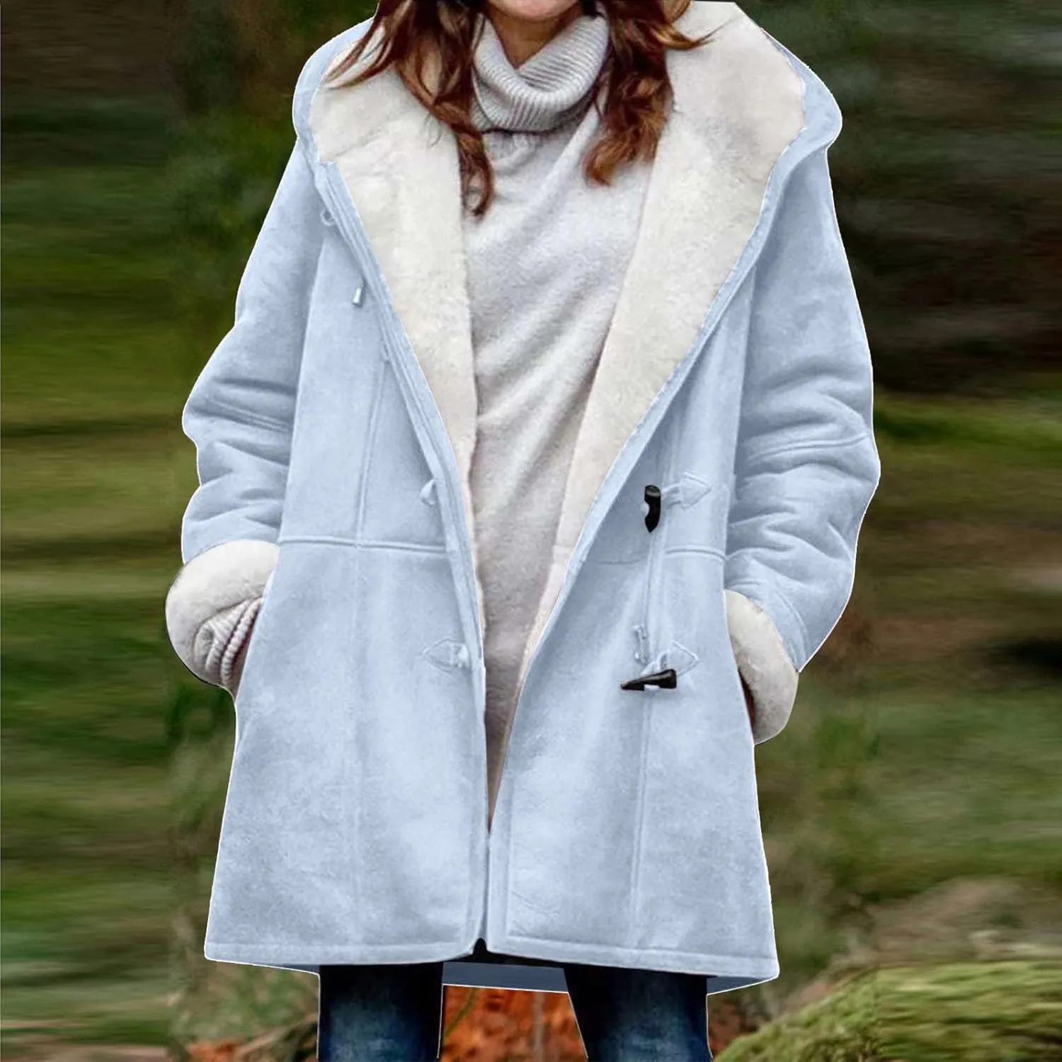 Sherpa Jacket for Women 2024 Winter Warm Coat Fleece Lined Coat Mid Length Winter Jacket Plus Size Sherpa Outwear