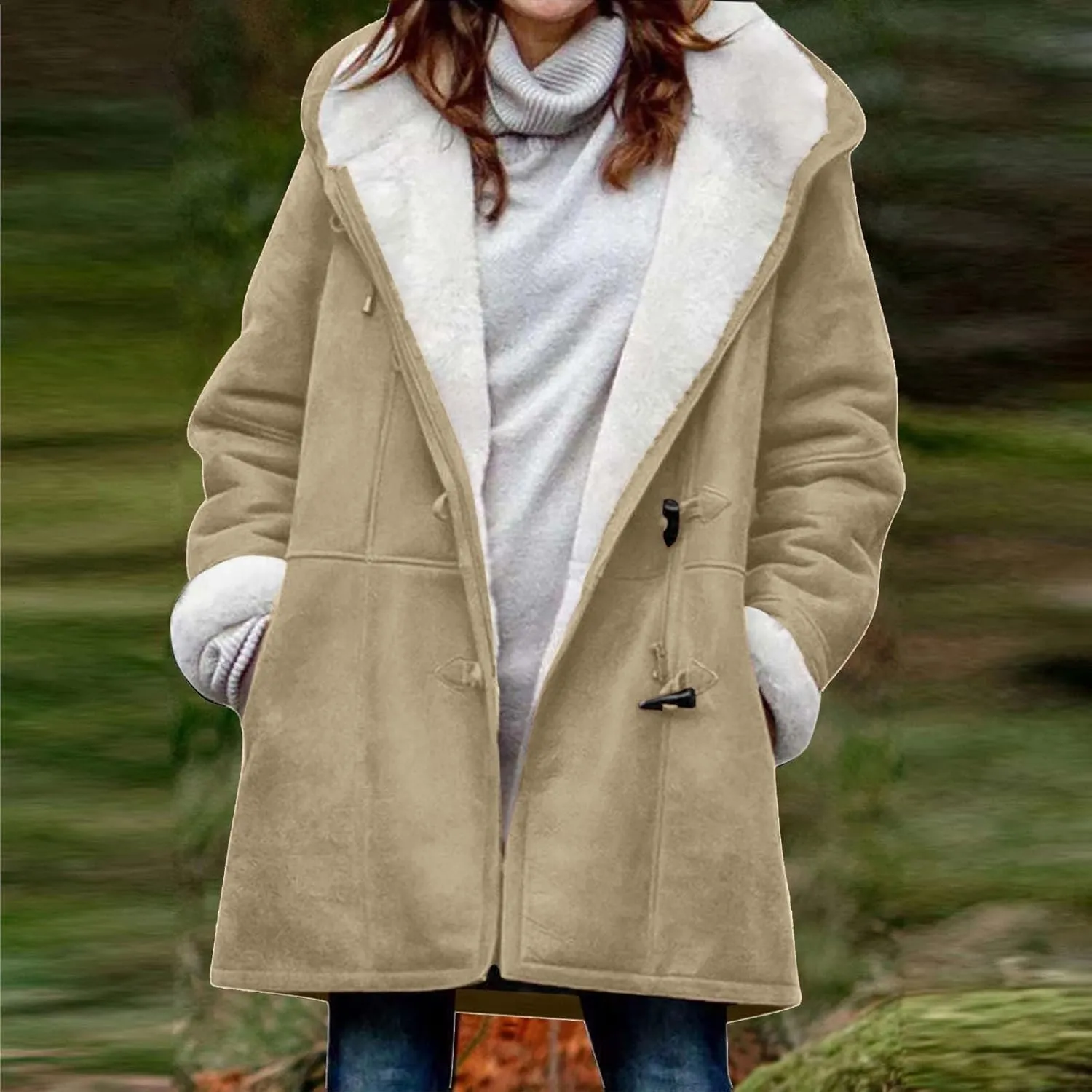 Sherpa Jacket for Women 2024 Winter Warm Coat Fleece Lined Coat Mid Length Winter Jacket Plus Size Sherpa Outwear