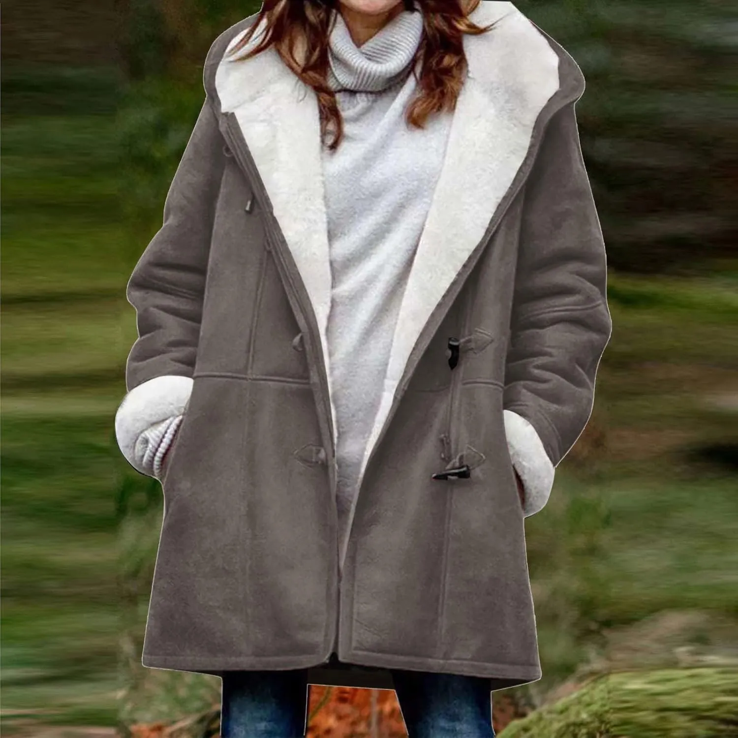 Sherpa Jacket for Women 2024 Winter Warm Coat Fleece Lined Coat Mid Length Winter Jacket Plus Size Sherpa Outwear