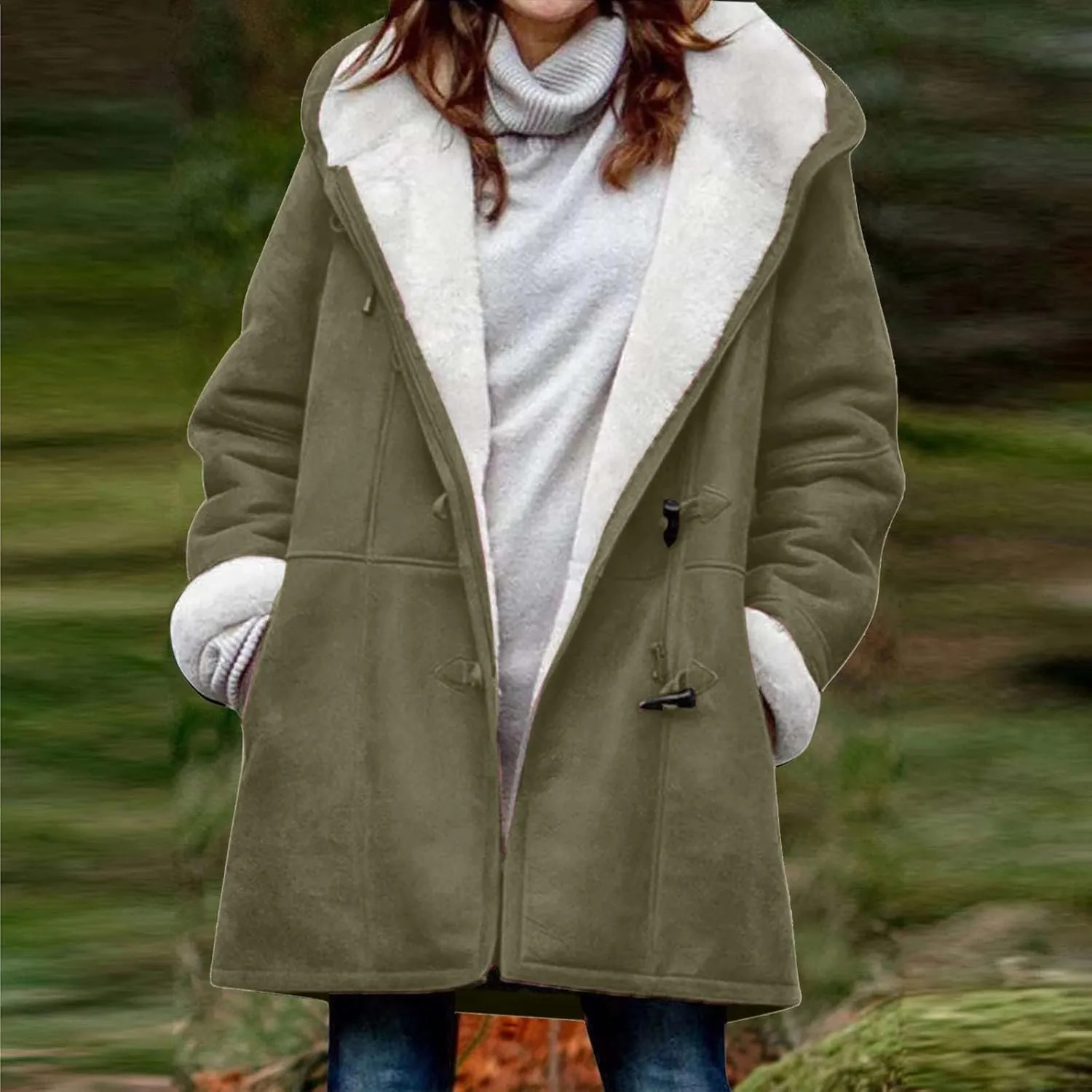 Sherpa Jacket for Women 2024 Winter Warm Coat Fleece Lined Coat Mid Length Winter Jacket Plus Size Sherpa Outwear
