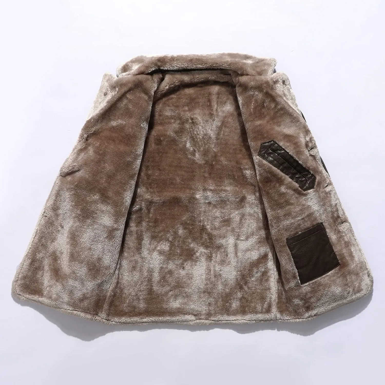 Sherpa Lined Leather Jacket Men Suede Sherpa Shearling Faux Fur Leather Coat Sheepskin Winter Coat Fur Collar Jacket
