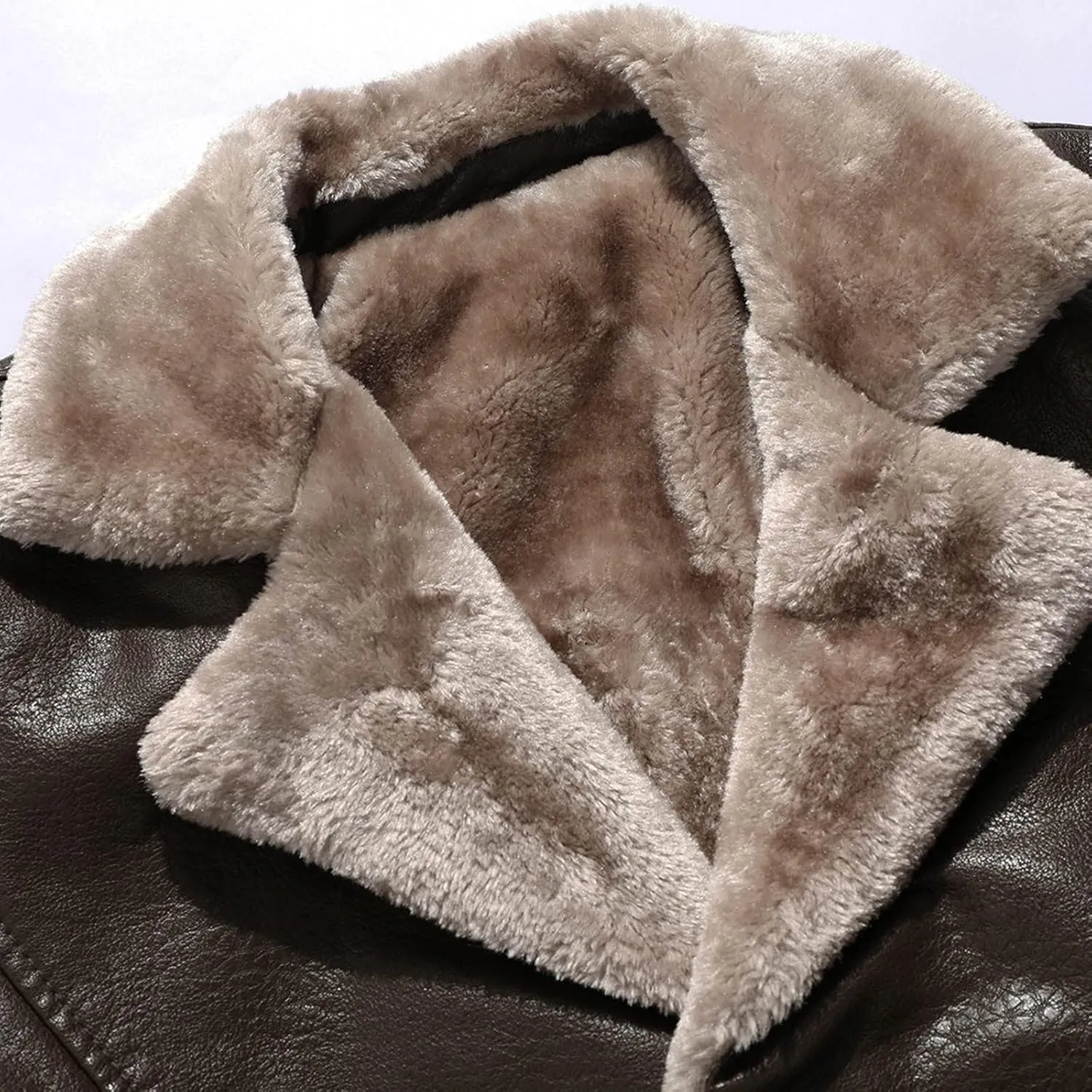 Sherpa Lined Leather Jacket Men Suede Sherpa Shearling Faux Fur Leather Coat Sheepskin Winter Coat Fur Collar Jacket