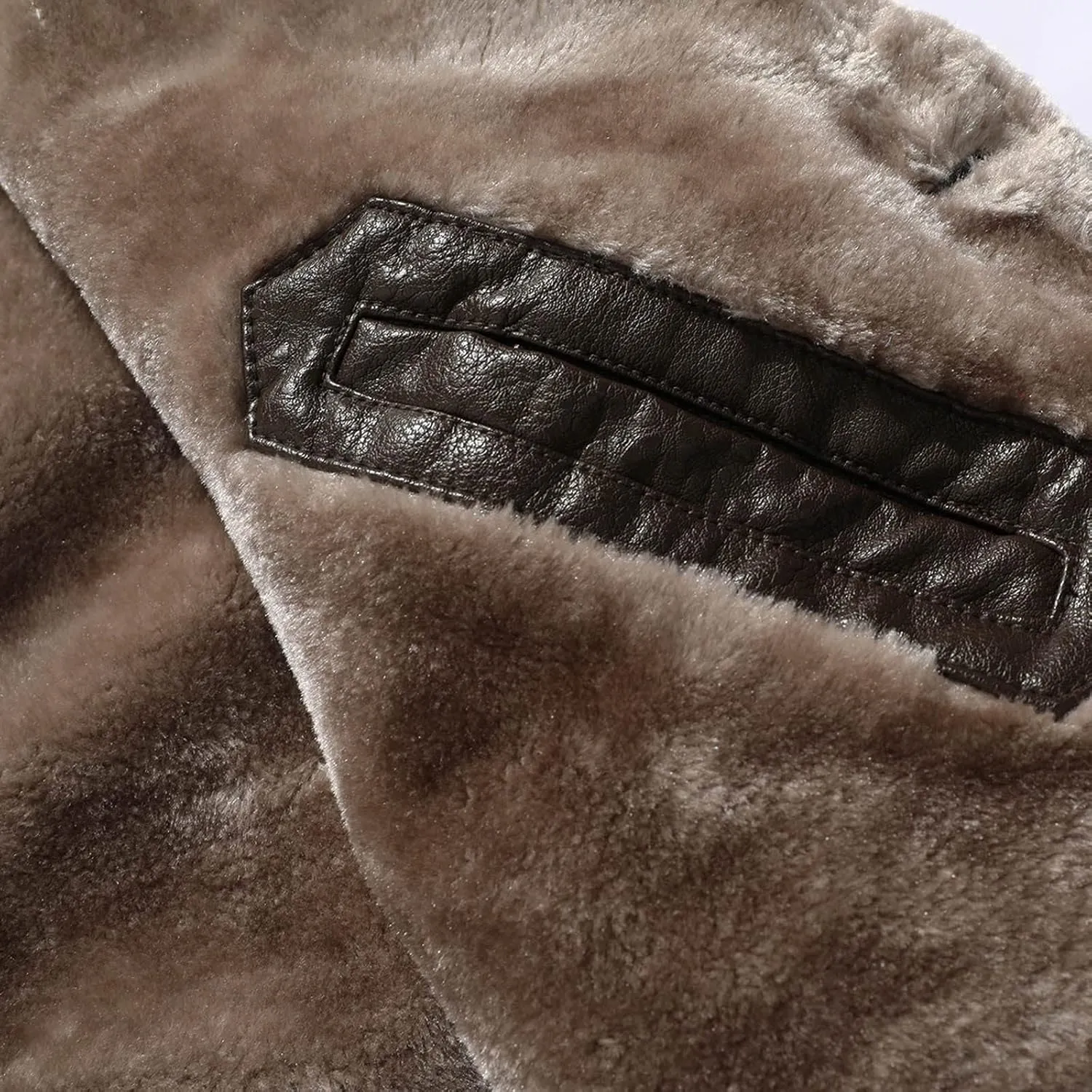 Sherpa Lined Leather Jacket Men Suede Sherpa Shearling Faux Fur Leather Coat Sheepskin Winter Coat Fur Collar Jacket
