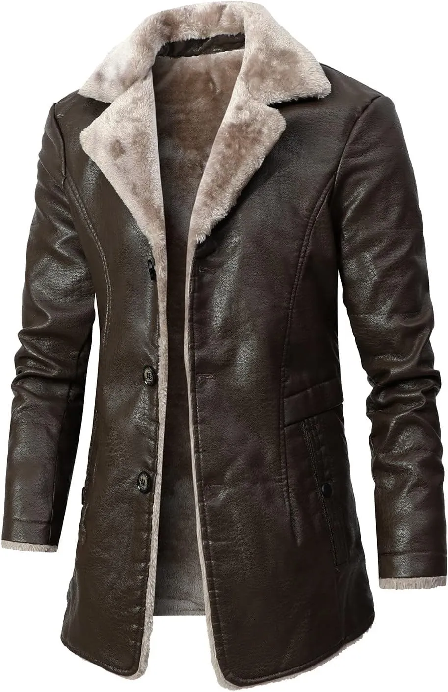 Sherpa Lined Leather Jacket Men Suede Sherpa Shearling Faux Fur Leather Coat Sheepskin Winter Coat Fur Collar Jacket