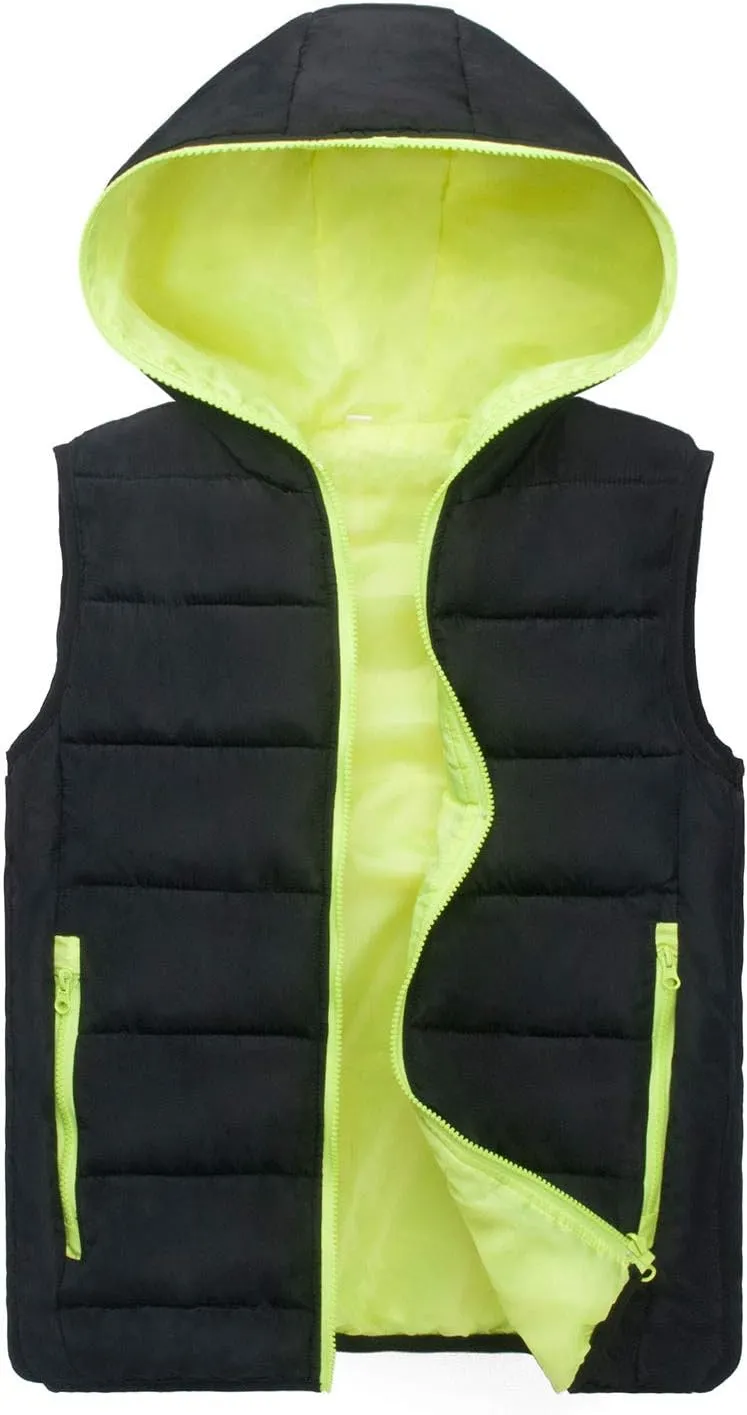 SHOPESSA Mens Down Vest with Hood Warm Puffer Jacket Quilted Short Coat Winter Coats for Men Plus Size Travel Outfits
