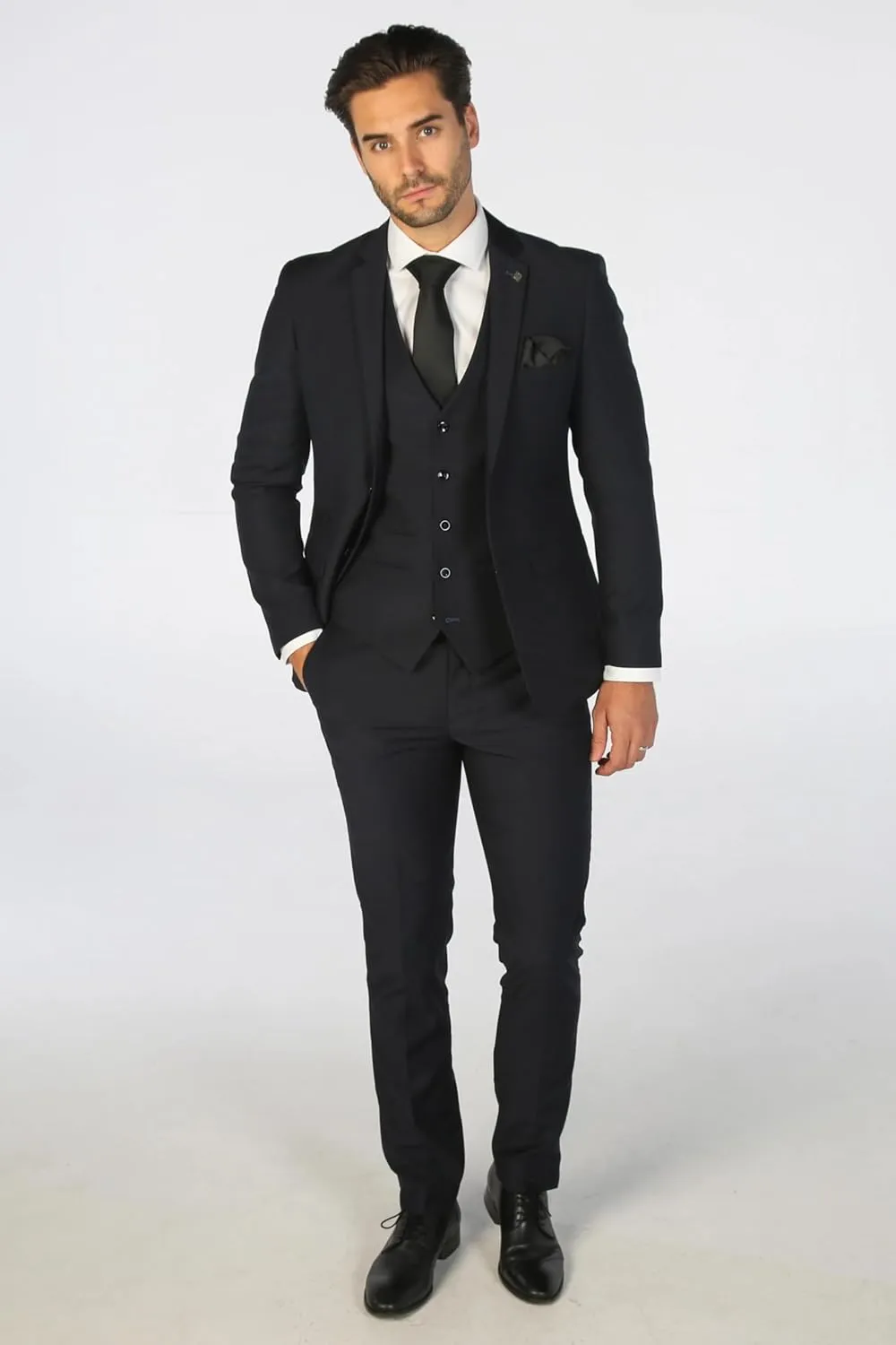 SIRRI Mens Classic Tailored Navy Blue Wedding Dress - Formal Set of 3 Sold Separately