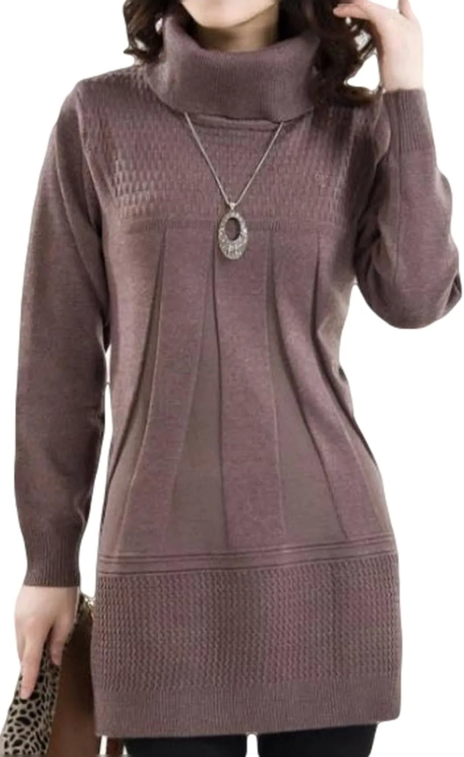 SKCUTE Women Knitted Pullovers Sweater Long Turtleneck Oversized Cashmere Sweater #5