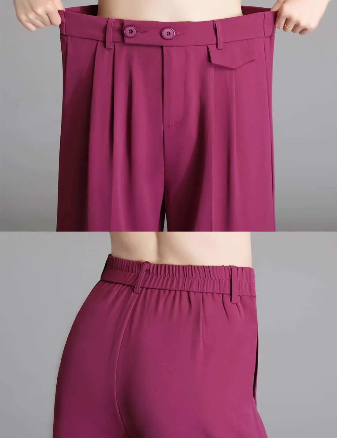 Snoly Women's Spring Summer Wide Leg Suit Trousers Full Length High Waist Drape Loose Straight Casual Pants