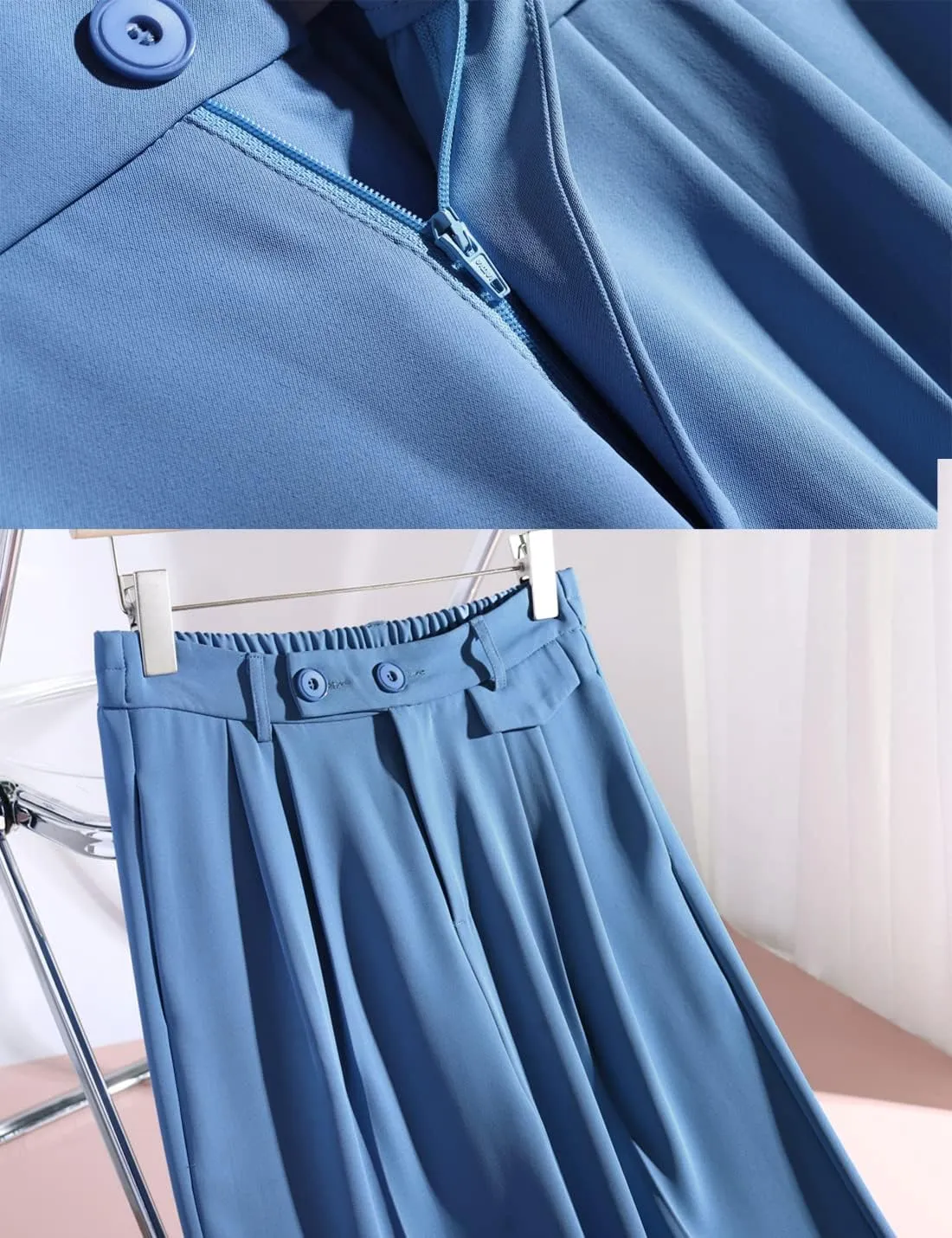 Snoly Women's Spring Summer Wide Leg Suit Trousers Full Length High Waist Drape Loose Straight Casual Pants