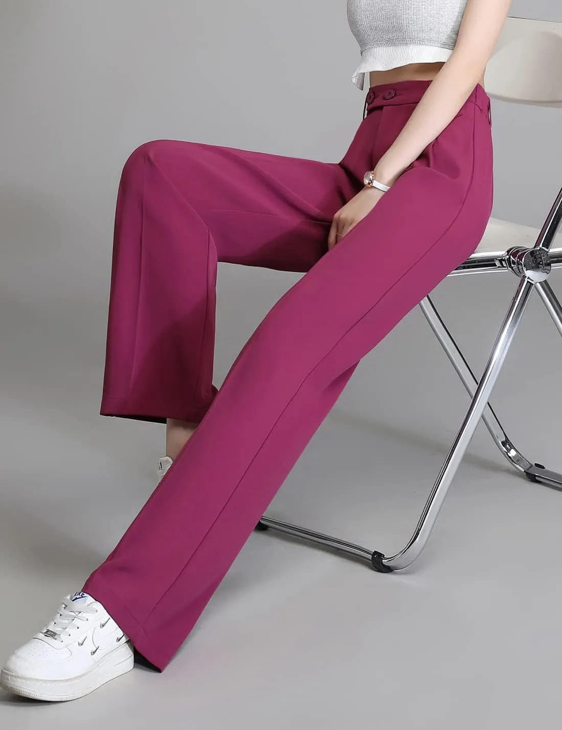 Snoly Women's Spring Summer Wide Leg Suit Trousers Full Length High Waist Drape Loose Straight Casual Pants