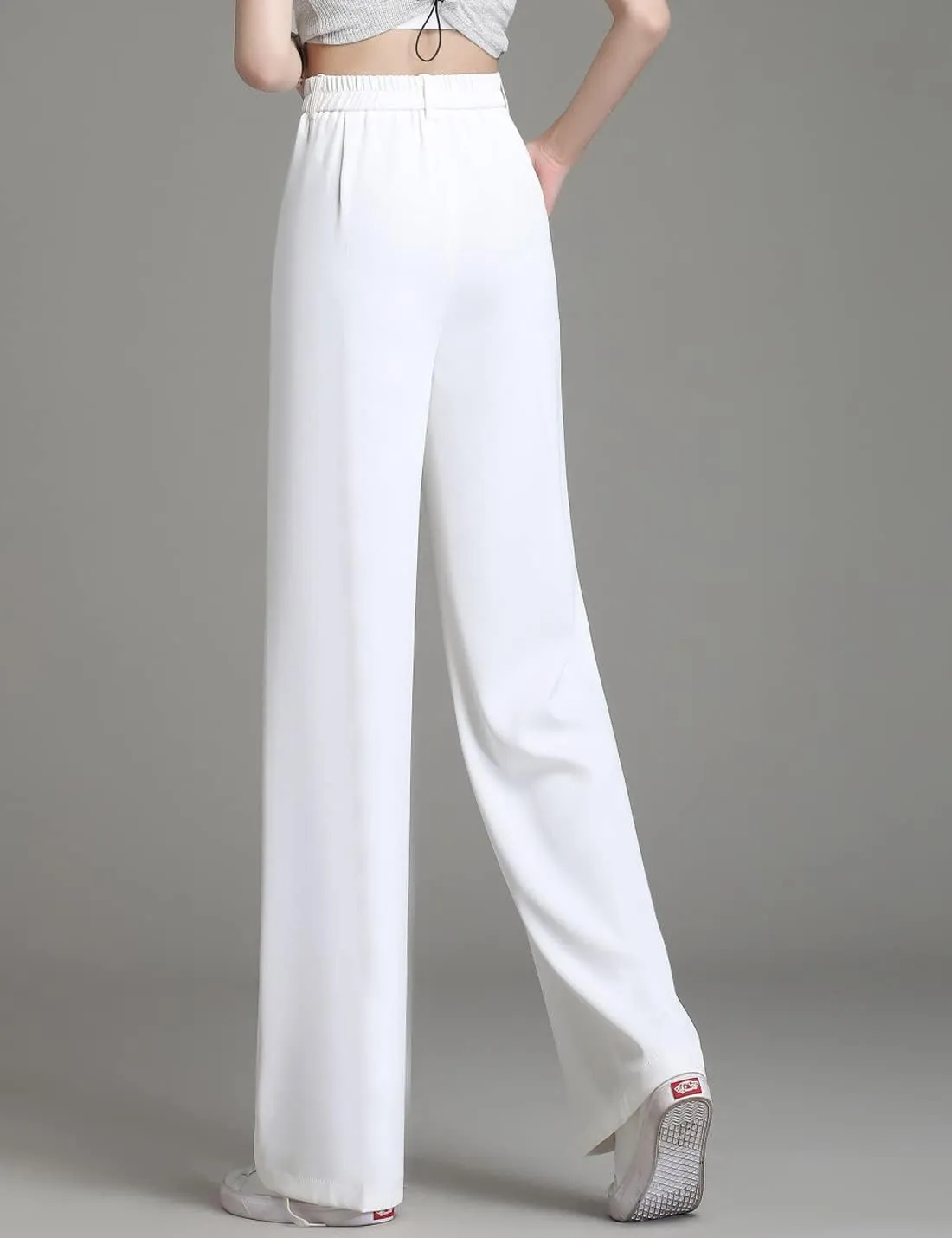Snoly Women's Spring Summer Wide Leg Suit Trousers Full Length High Waist Drape Loose Straight Casual Pants