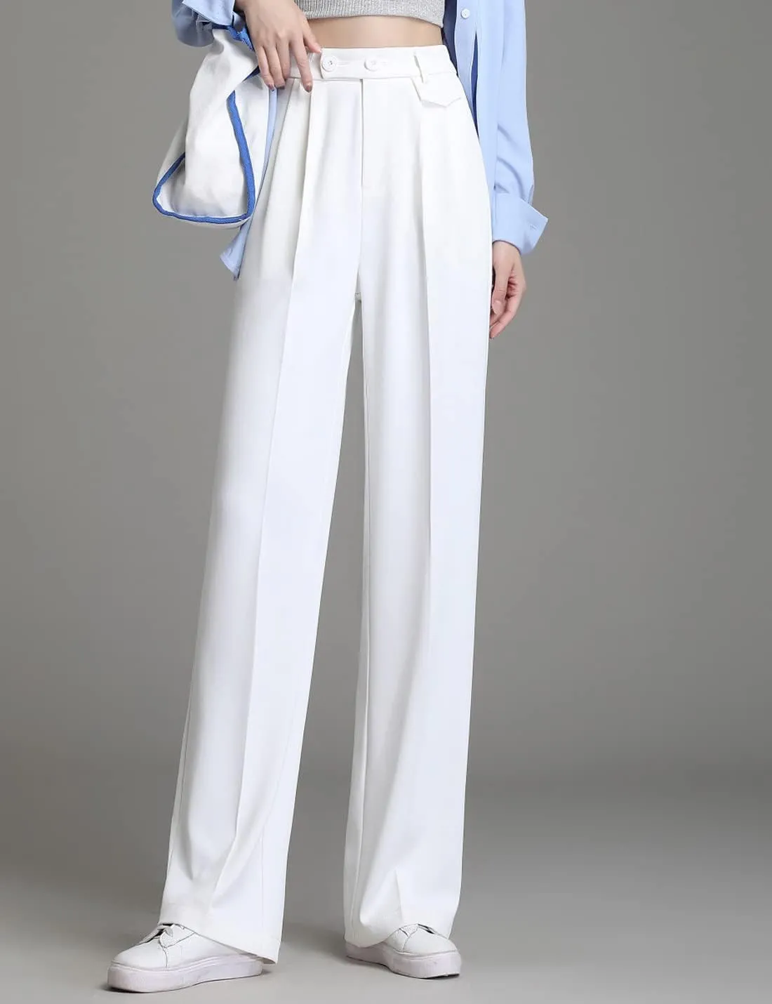 Snoly Women's Spring Summer Wide Leg Suit Trousers Full Length High Waist Drape Loose Straight Casual Pants