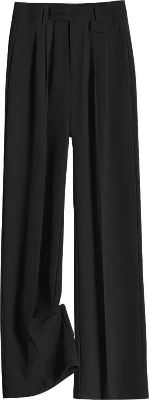 Snoly Women's Spring Summer Wide Leg Suit Trousers Full Length High Waist Drape Loose Straight Casual Pants