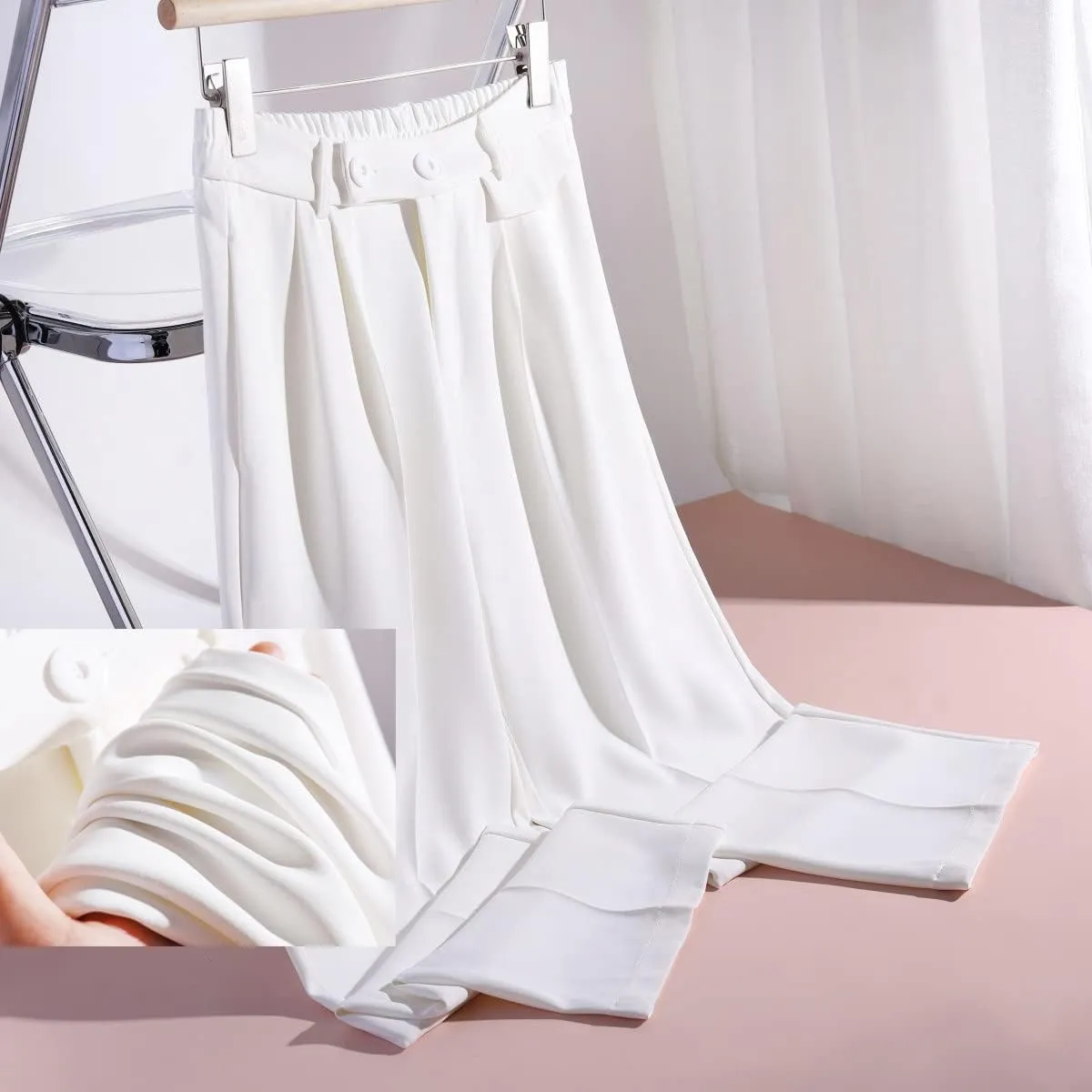 Snoly Women's Spring Summer Wide Leg Suit Trousers Full Length High Waist Drape Loose Straight Casual Pants