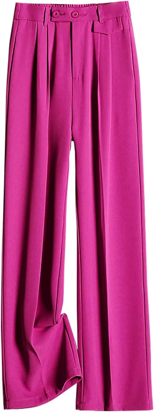 Snoly Women's Spring Summer Wide Leg Suit Trousers Full Length High Waist Drape Loose Straight Casual Pants