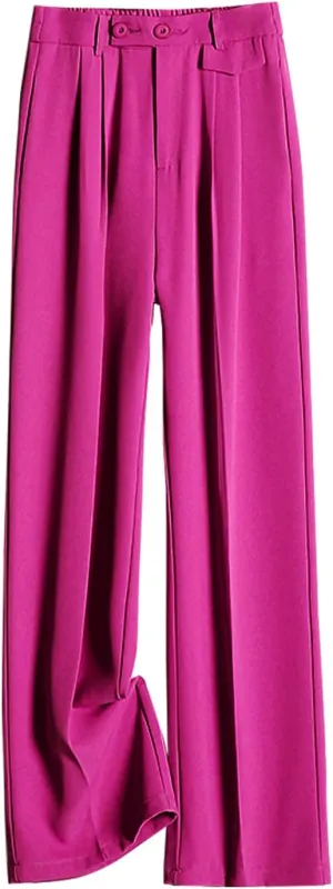 Snoly Women's Spring Summer Wide Leg Suit Trousers Full Length High Waist Drape Loose Straight Casual Pants