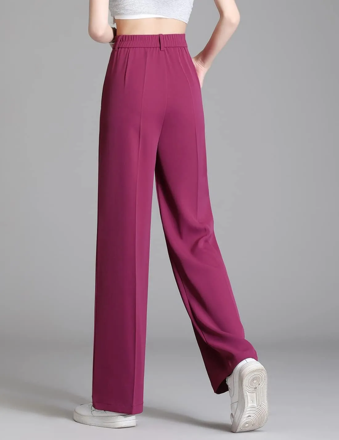 Snoly Women's Spring Summer Wide Leg Suit Trousers Full Length High Waist Drape Loose Straight Casual Pants