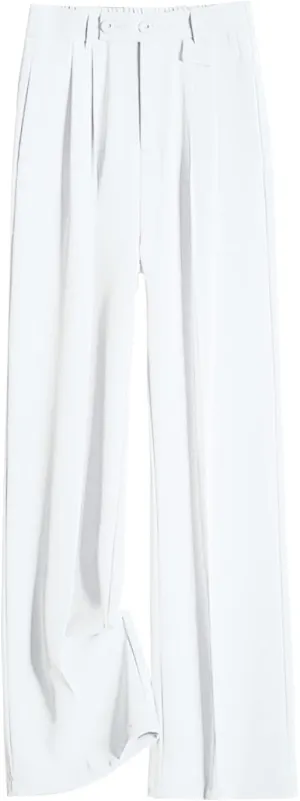 Snoly Women's Spring Summer Wide Leg Suit Trousers Full Length High Waist Drape Loose Straight Casual Pants