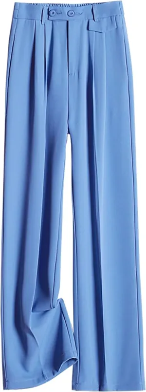 Snoly Women's Spring Summer Wide Leg Suit Trousers Full Length High Waist Drape Loose Straight Casual Pants