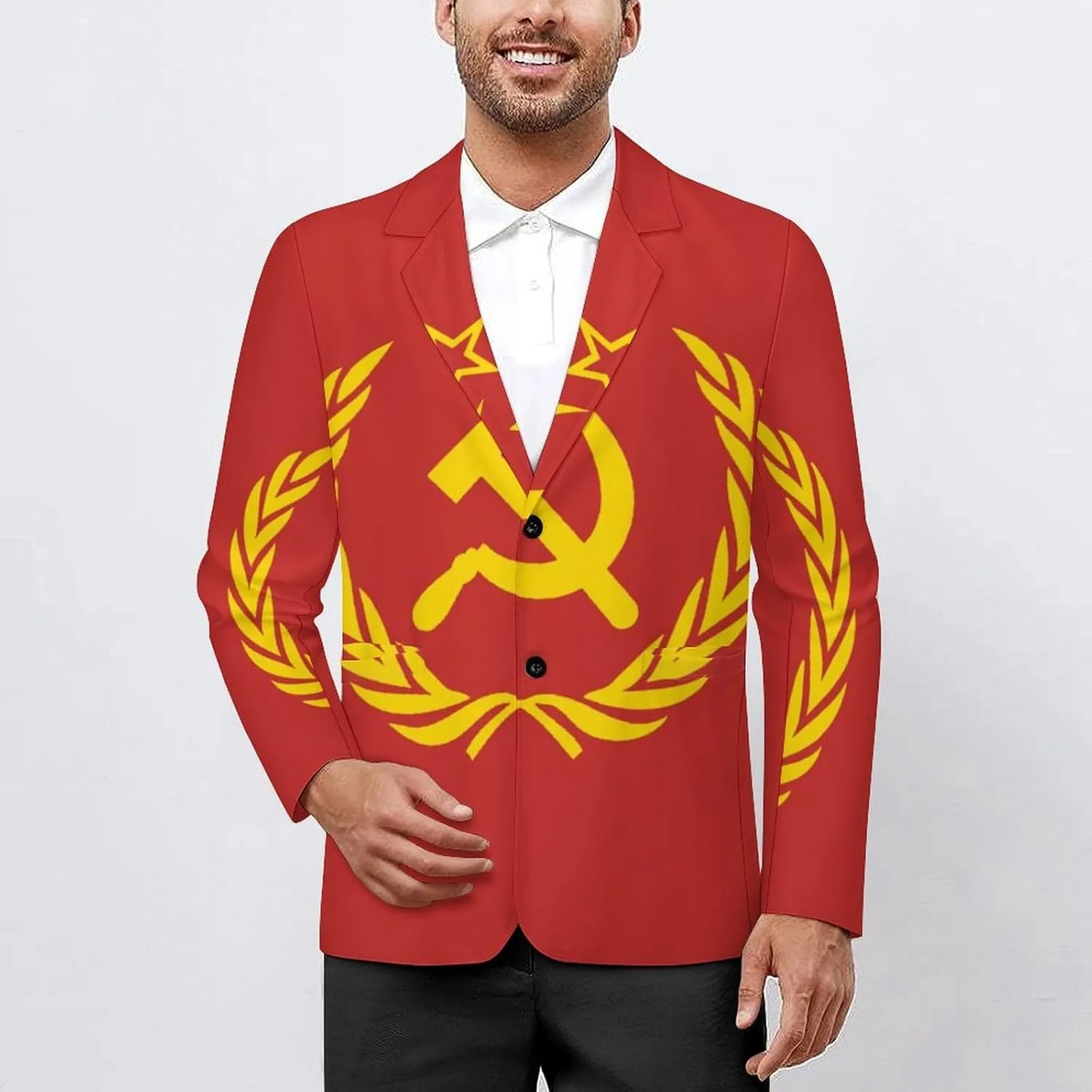 Soviet Union CCCP USSR Emblem Red Mens Blazer Suit Jacket Lightweight Slim Fit Casual Coat