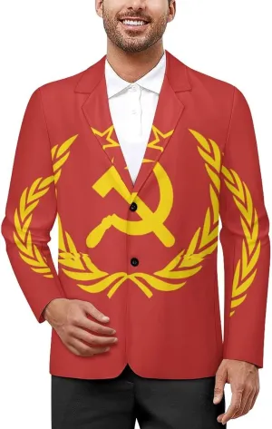 Soviet Union CCCP USSR Emblem Red Mens Blazer Suit Jacket Lightweight Slim Fit Casual Coat