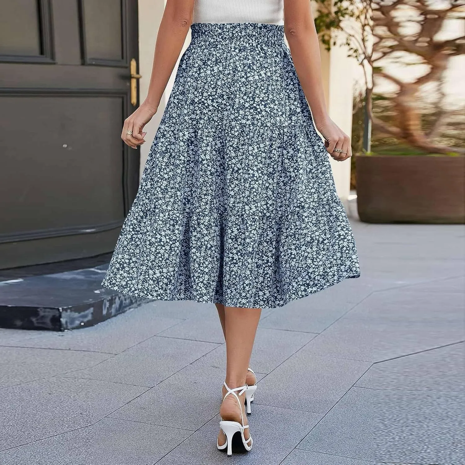 Spring Outfits for Women 2025 Casual Trendy Solid Color Elastic Waist Lightweight Flowy Maxi Skirts, S-XL