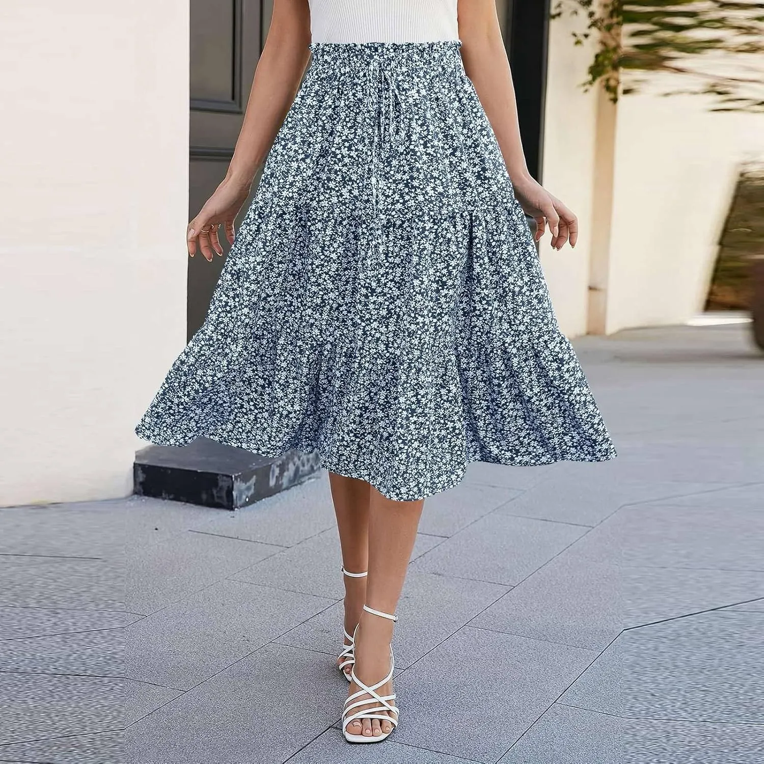 Spring Outfits for Women 2025 Casual Trendy Solid Color Elastic Waist Lightweight Flowy Maxi Skirts, S-XL