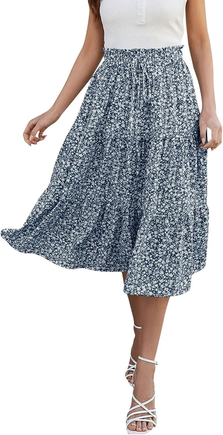 Spring Outfits for Women 2025 Casual Trendy Solid Color Elastic Waist Lightweight Flowy Maxi Skirts, S-XL