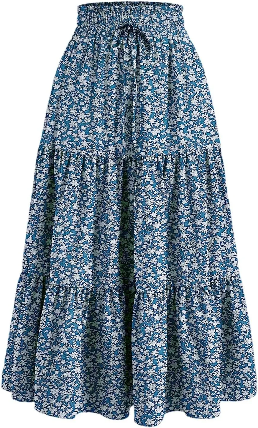 Spring Outfits for Women 2025 Casual Trendy Solid Color Elastic Waist Lightweight Flowy Maxi Skirts, S-XL