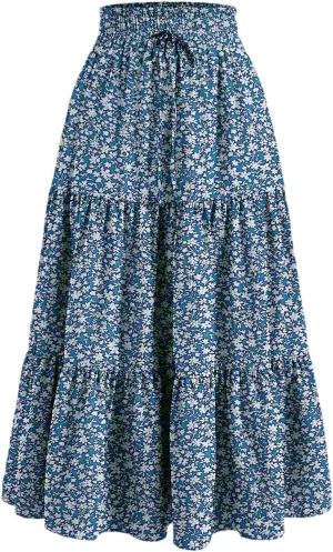 Spring Outfits for Women 2025 Casual Trendy Solid Color Elastic Waist Lightweight Flowy Maxi Skirts, S-XL