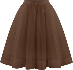 Spring Outfits for Women 2025 Loose Casual Trendy Solid Color Elastic Waist Flowy Mesh Ballet Skirts, S-2XL